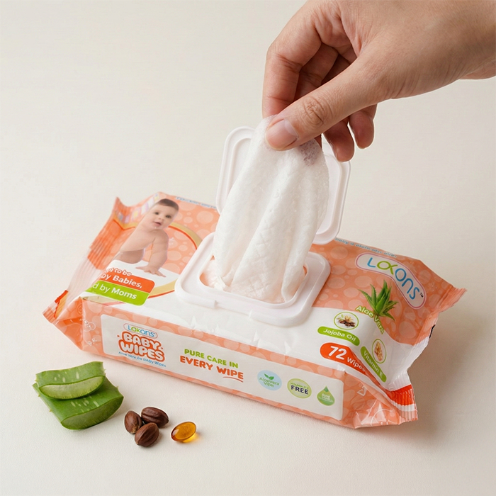 Lakons Baby Wipes | Thick, Soft & Moisturizing | Aloe Vera, Vitamin E & Jojoba Oil | Alcohol-Free & Fragrance-Free
