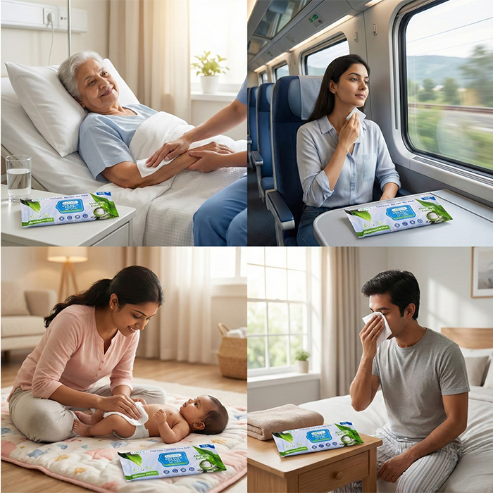 Lakons Bed Bath Towel | Microwavable Wet Wipes Enriched with Aloe Vera & Glycerine | Alcohol-Free & Anti-Bacterial Body Cleansing