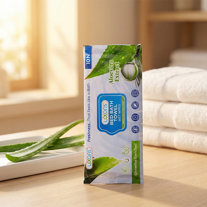 Lakons Bed Bath Towel | Microwavable Wet Wipes Enriched with Aloe Vera & Glycerine | Alcohol-Free & Anti-Bacterial Body Cleansing