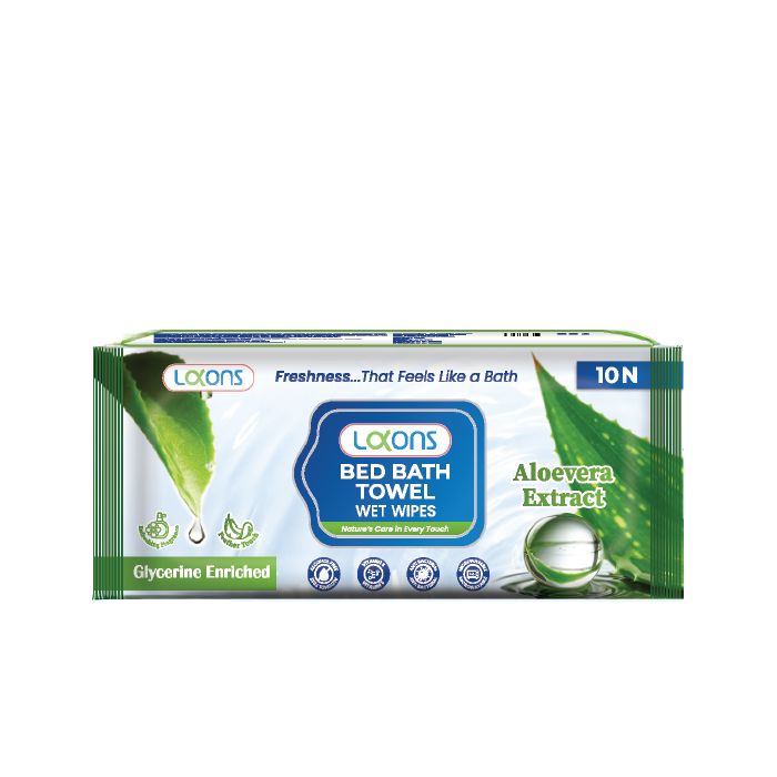 Lakons Bed Bath Towel | Microwavable Wet Wipes Enriched with Aloe Vera & Glycerine | Alcohol-Free & Anti-Bacterial Body Cleansing