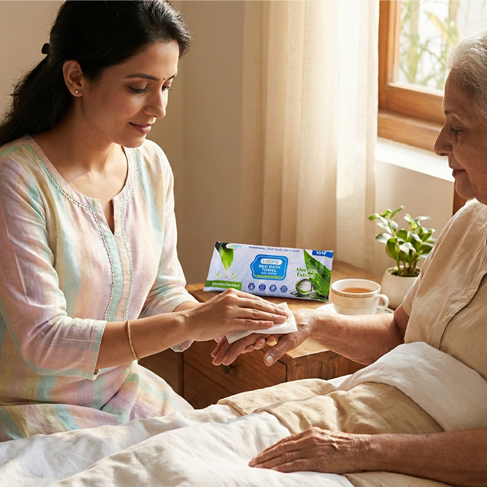 Lakons Bed Bath Towel | Microwavable Wet Wipes Enriched with Aloe Vera & Glycerine | Alcohol-Free & Anti-Bacterial Body Cleansing