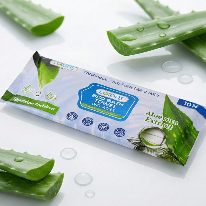 Lakons Bed Bath Towel | Microwavable Wet Wipes Enriched with Aloe Vera & Glycerine | Alcohol-Free & Anti-Bacterial Body Cleansing